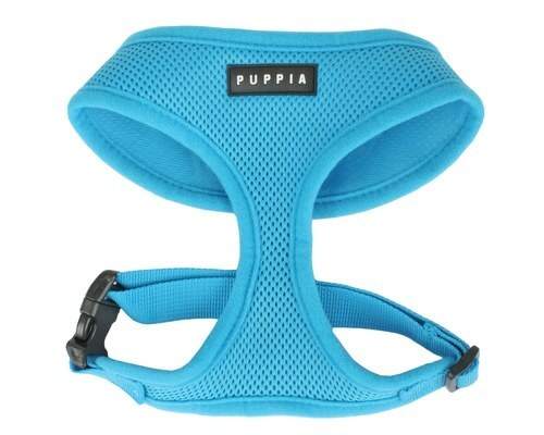 Soft harness in blue, a great alternative to the best dog collar for small dogs.
