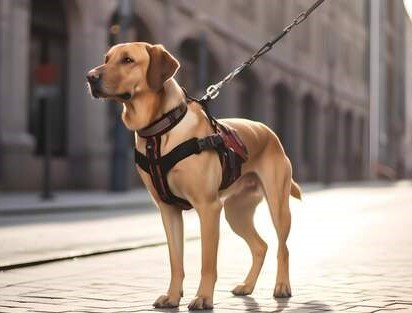 Labrador wearing a chew proof harness