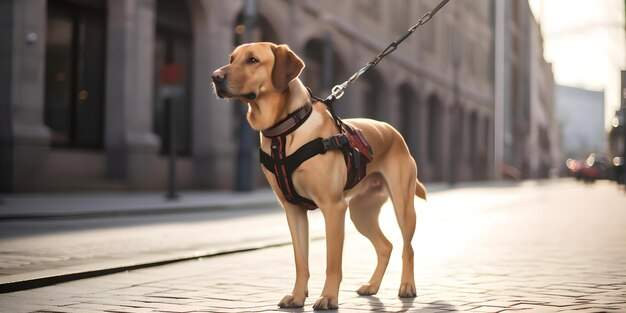 Dog wearing one of the best chew proof collars for dogs during a city walk